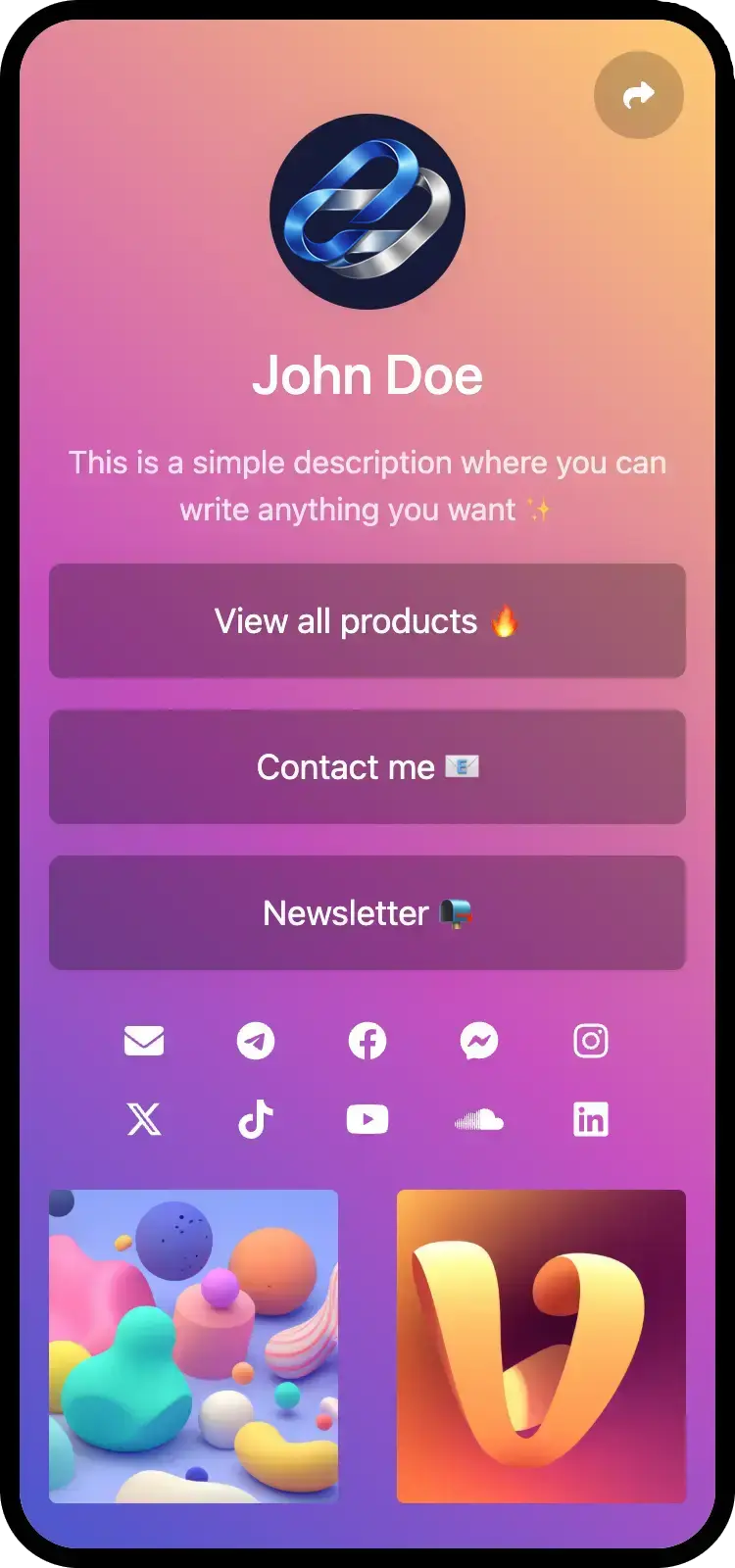 Screenshot of biolink page examples
