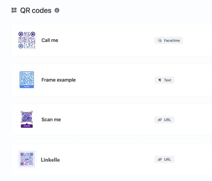 Screenshot of the app QR code system page